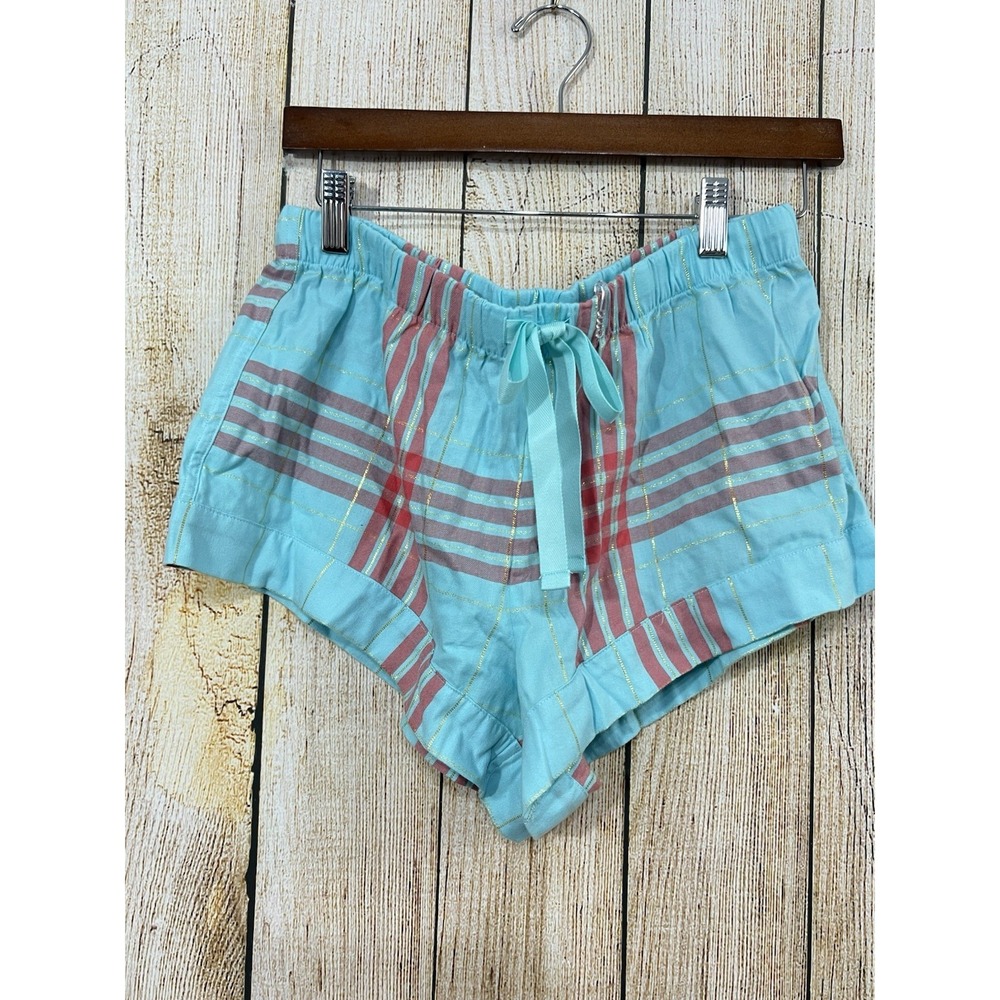 Victorias Secret 2pc Pajama Sz M White Henley Sleep Shirt Plaid Shorts Lounge - Picture 7 of 10
